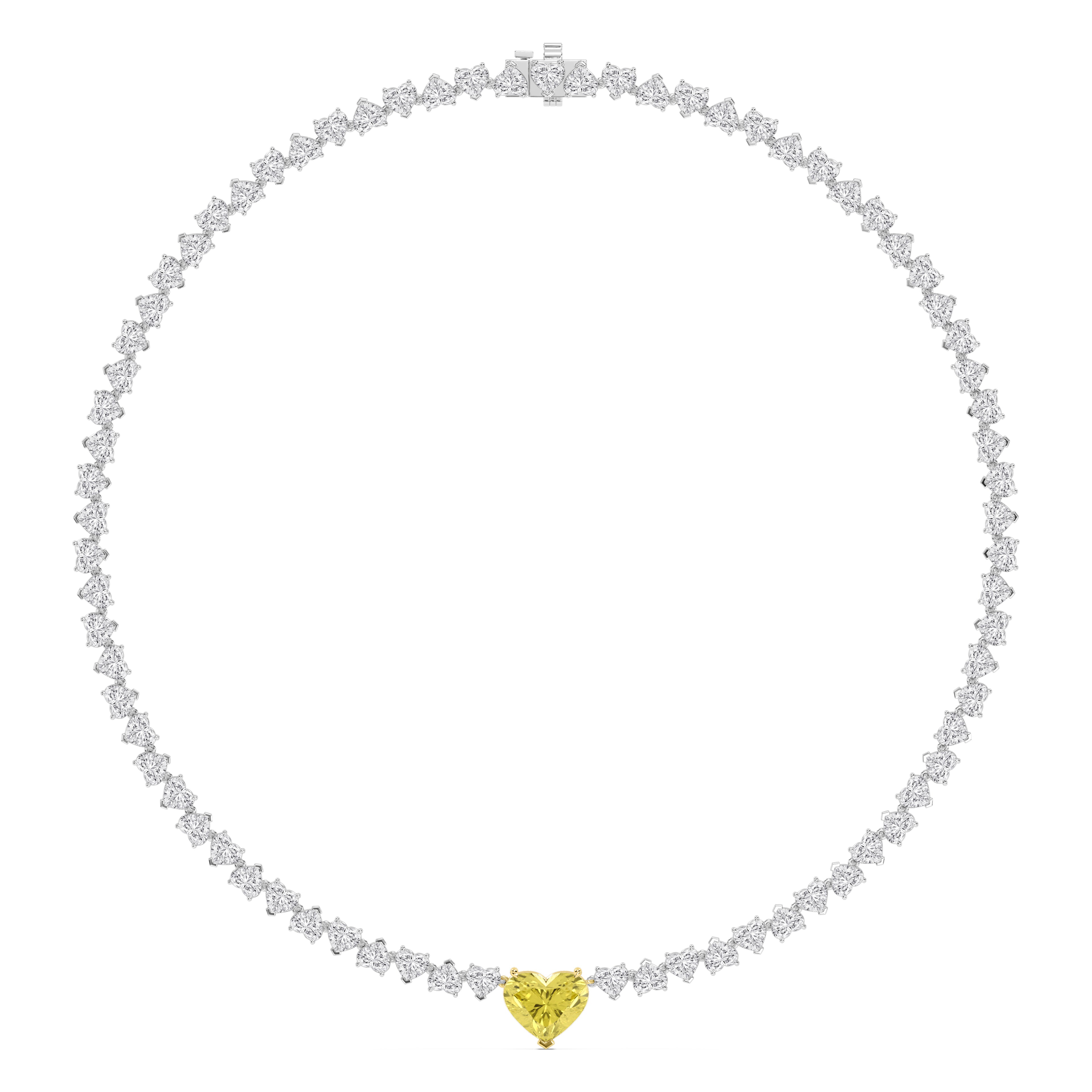 34.03ct Yellow and White Heart Shape Lab Grown Diamond Exceptional Tennis Necklace