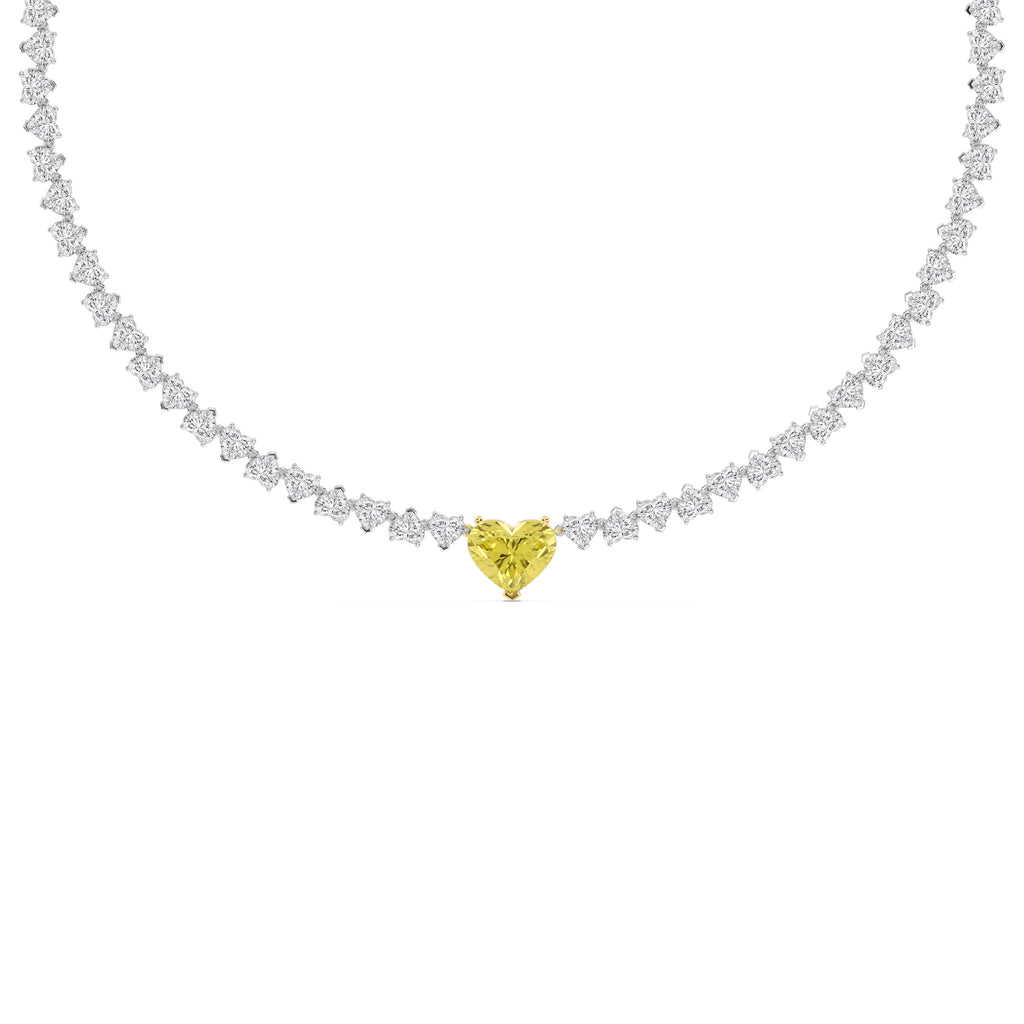 34.03ct Yellow and White Heart Shape Lab Grown Diamond Exceptional Tennis Necklace