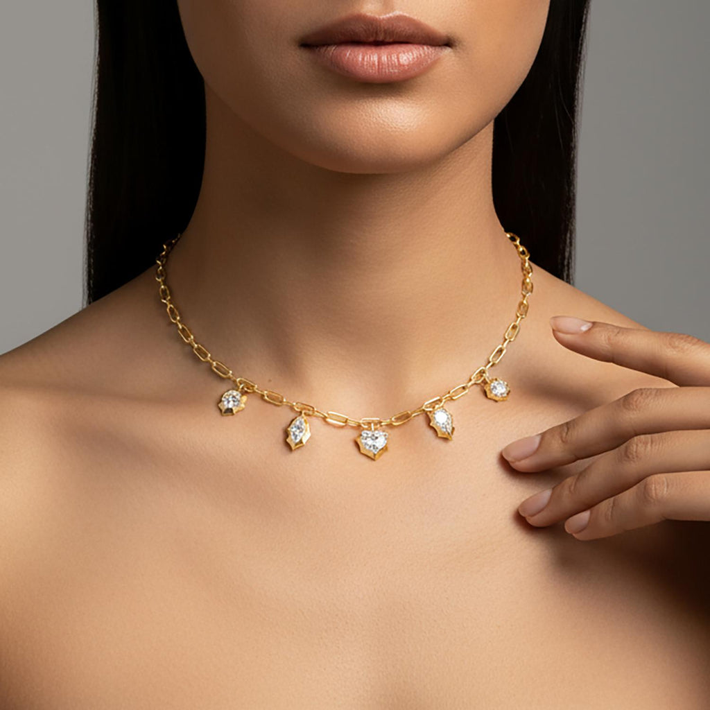 4.57ctw Lab Grown Diamond Multishape Georgian Cut Down Charm Necklace