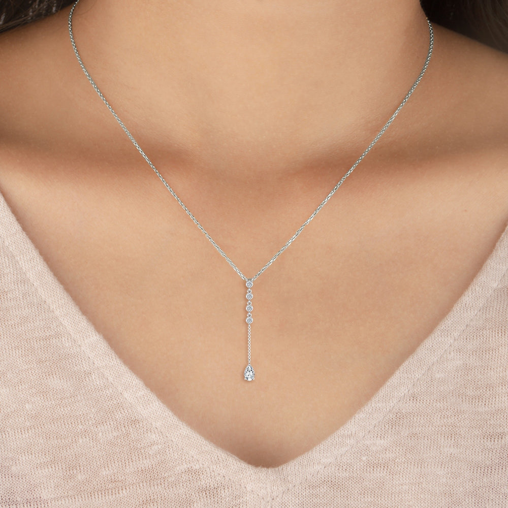 0.75ct Round and Pear Lab Grown Diamond Lariat Necklace