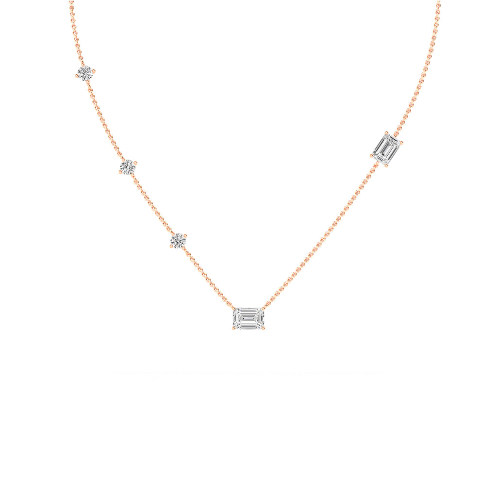 2.50ct Emerald cut Lab Grown Diamond Station Necklace