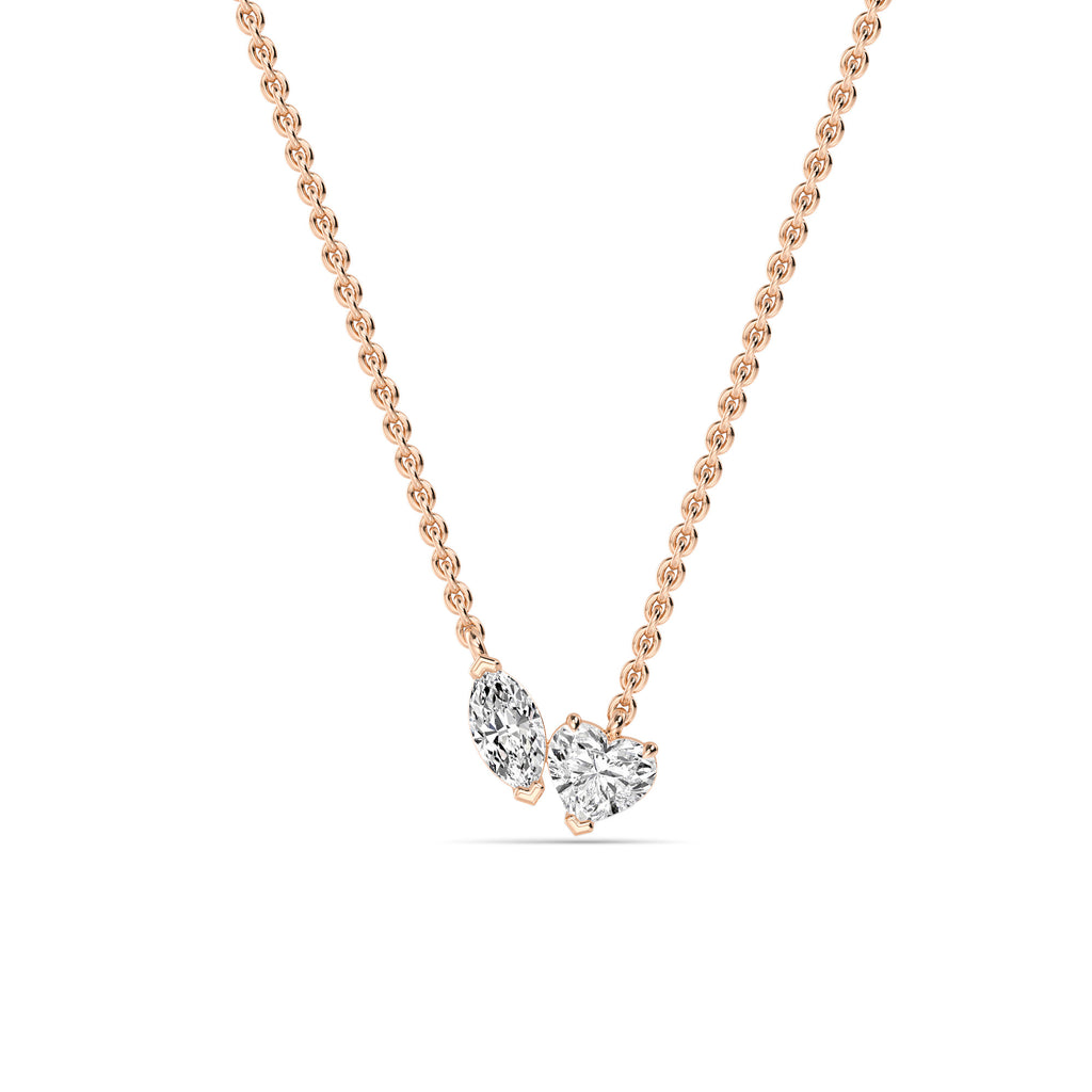 0.88ctw Heart and Marquise Lab Grown Diamond Toi et Moi Necklace