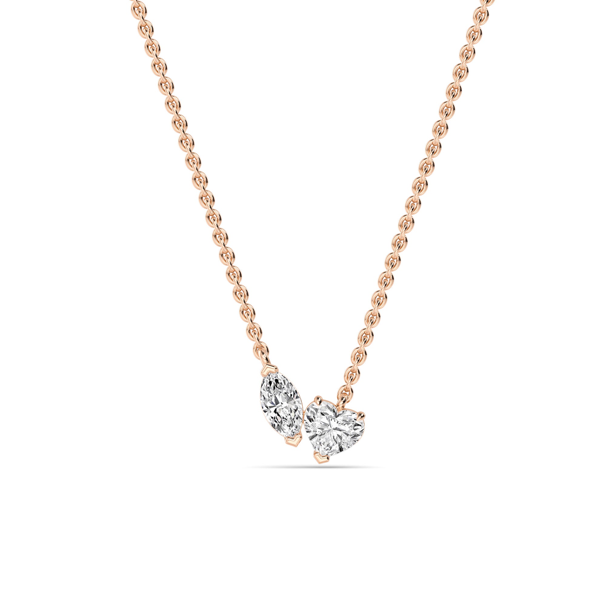 0.88ctw Heart and Marquise Lab Grown Diamond Toi et Moi Necklace