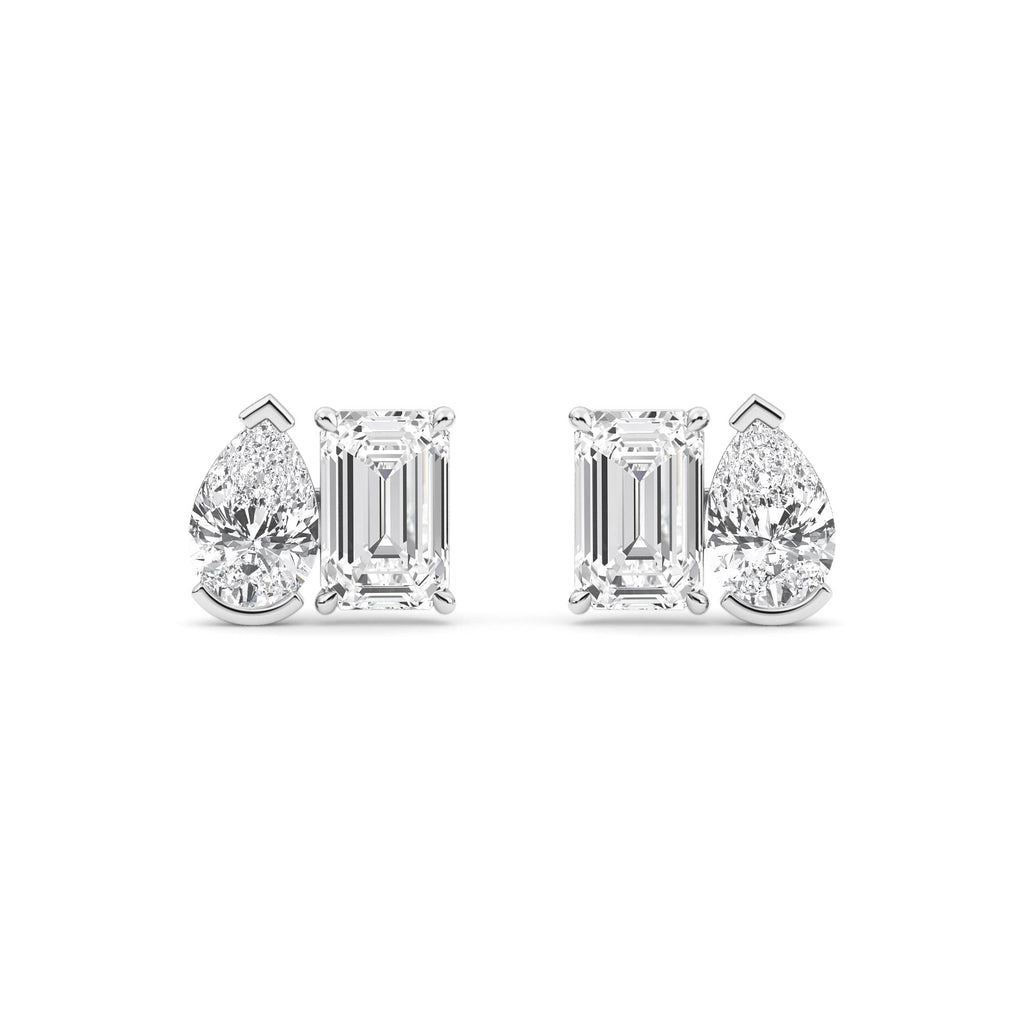 2.94ct Toi et Moi Pear and Emerald cut Lab Grown Diamond Earrings
