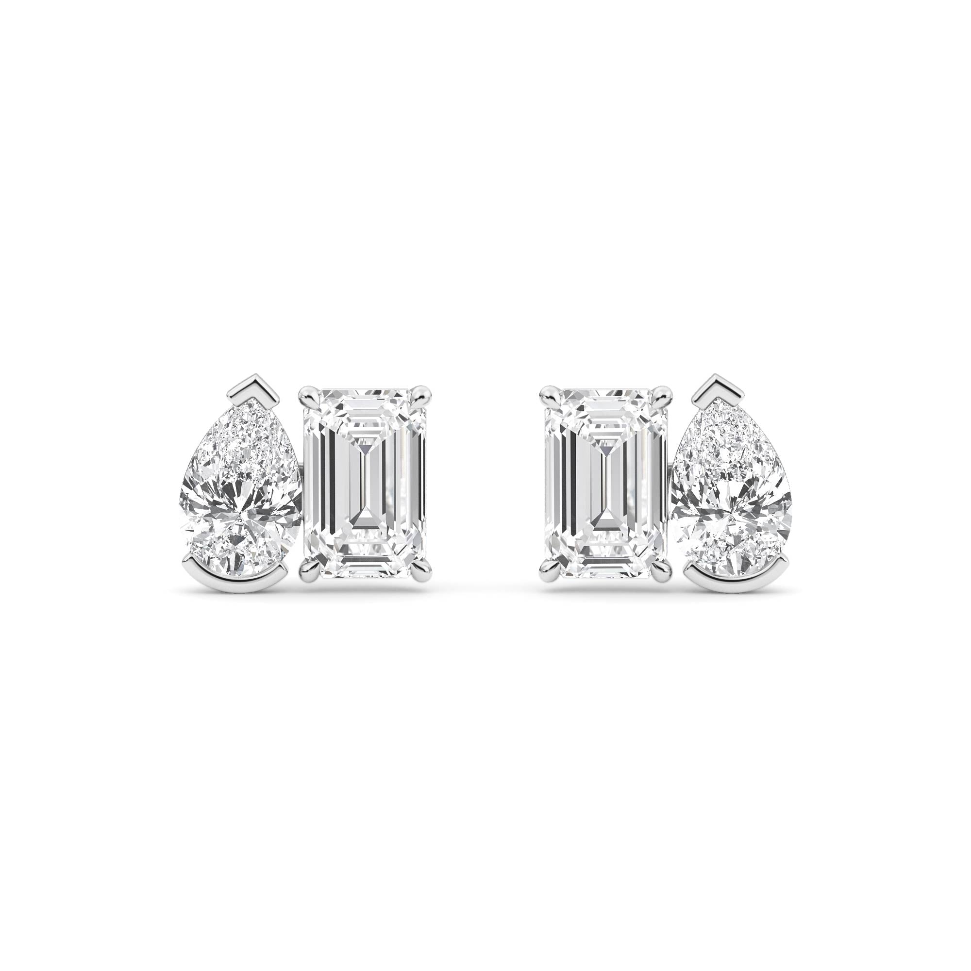 2.94ct Toi et Moi Pear and Emerald cut Lab Grown Diamond Earrings