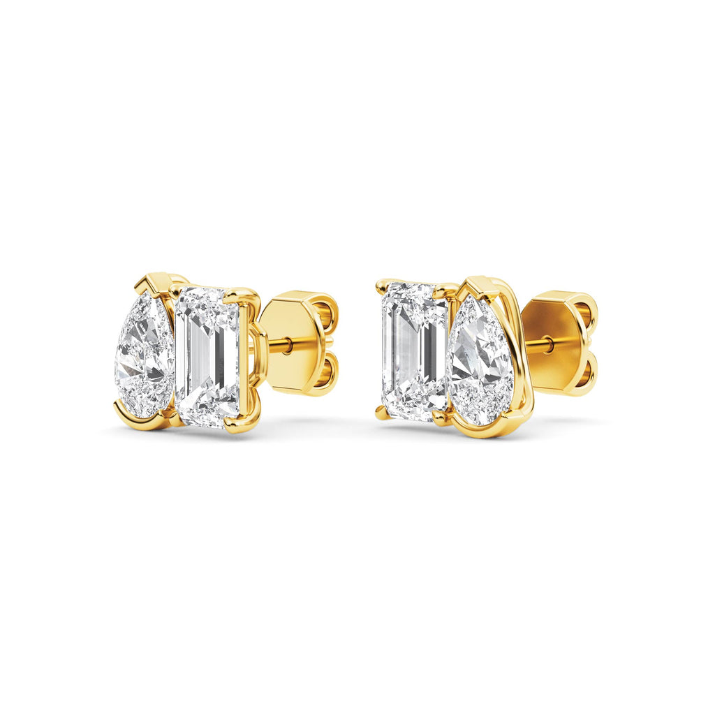 2.94ct Toi et Moi Pear and Emerald cut Lab Grown Diamond Earrings