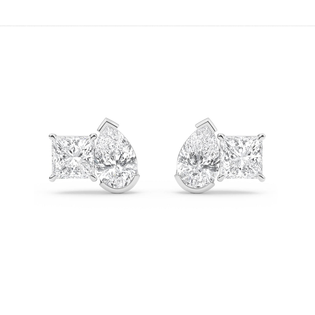 2.90ct Toi et Moi Pear and Princess cut Lab Grown Diamond Earrings