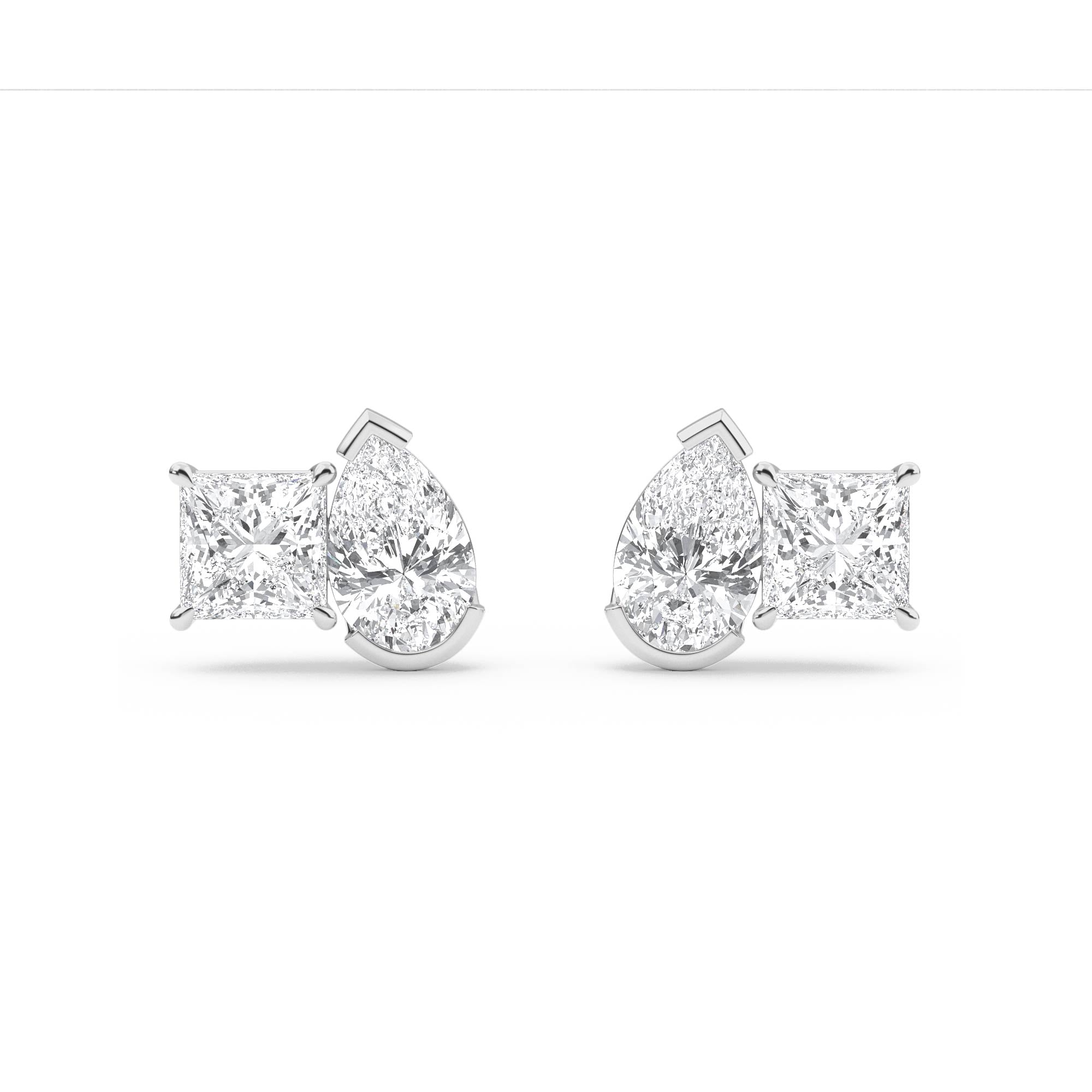 2.90ct Toi et Moi Pear and Princess cut Lab Grown Diamond Earrings
