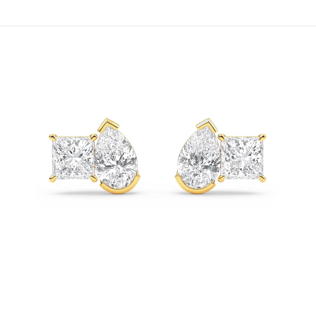 2.90ct Toi et Moi Pear and Princess cut Lab Grown Diamond Earrings
