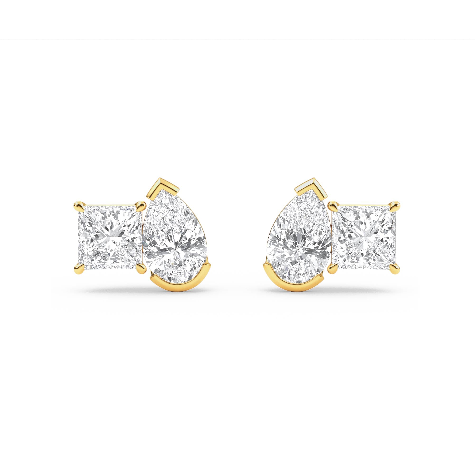 2.90ct Toi et Moi Pear and Princess cut Lab Grown Diamond Earrings