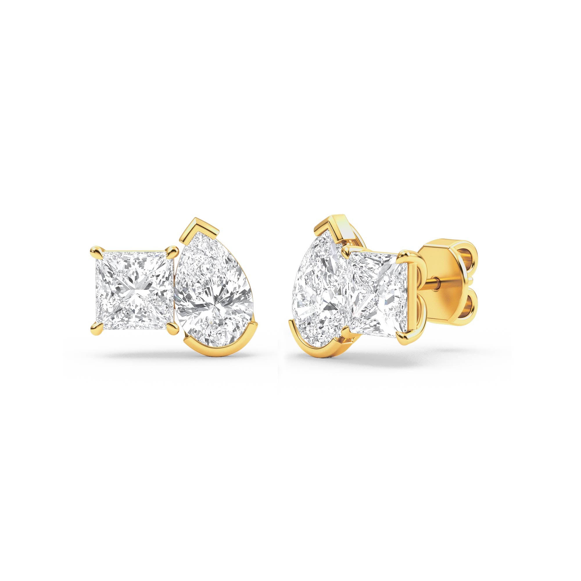 2.90ct Toi et Moi Pear and Princess cut Lab Grown Diamond Earrings