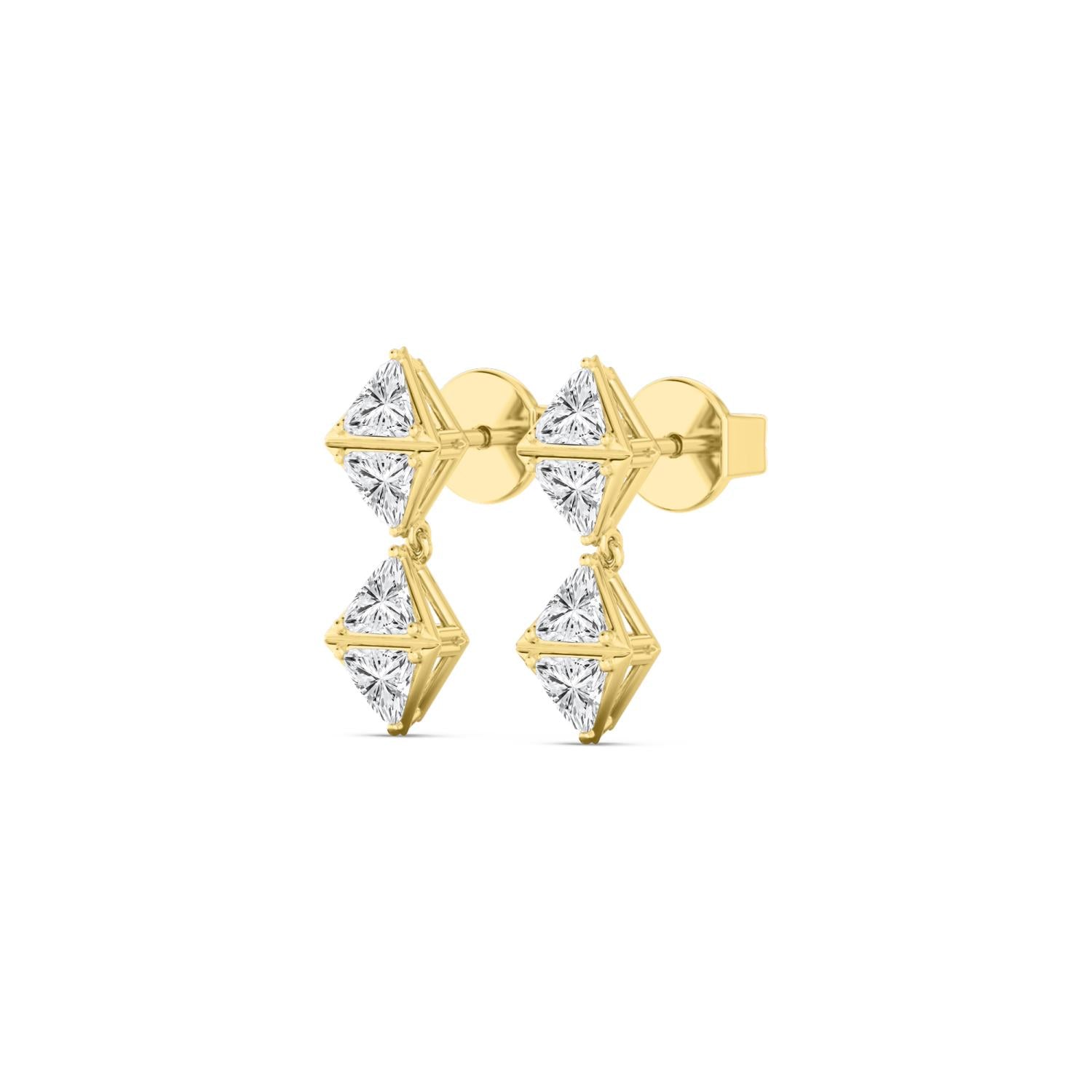 2.20ctw Trillion Lab Grown Diamond Georgian Cut Down Drop Earrings