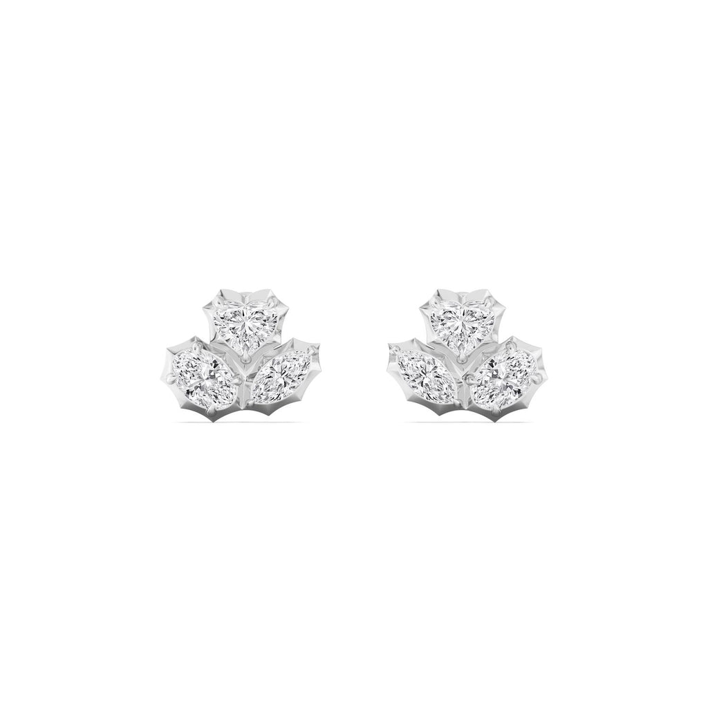 1.90ct Heart Marquise and Oval cut Lab Grown Diamond Georgian Cut Down Cluster Earrings