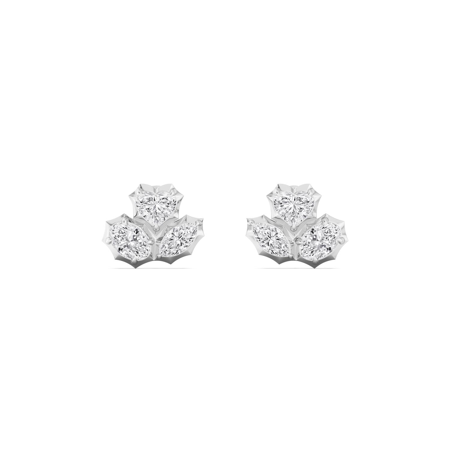 1.90ct Heart Marquise and Oval cut Lab Grown Diamond Georgian Cut Down Cluster Earrings