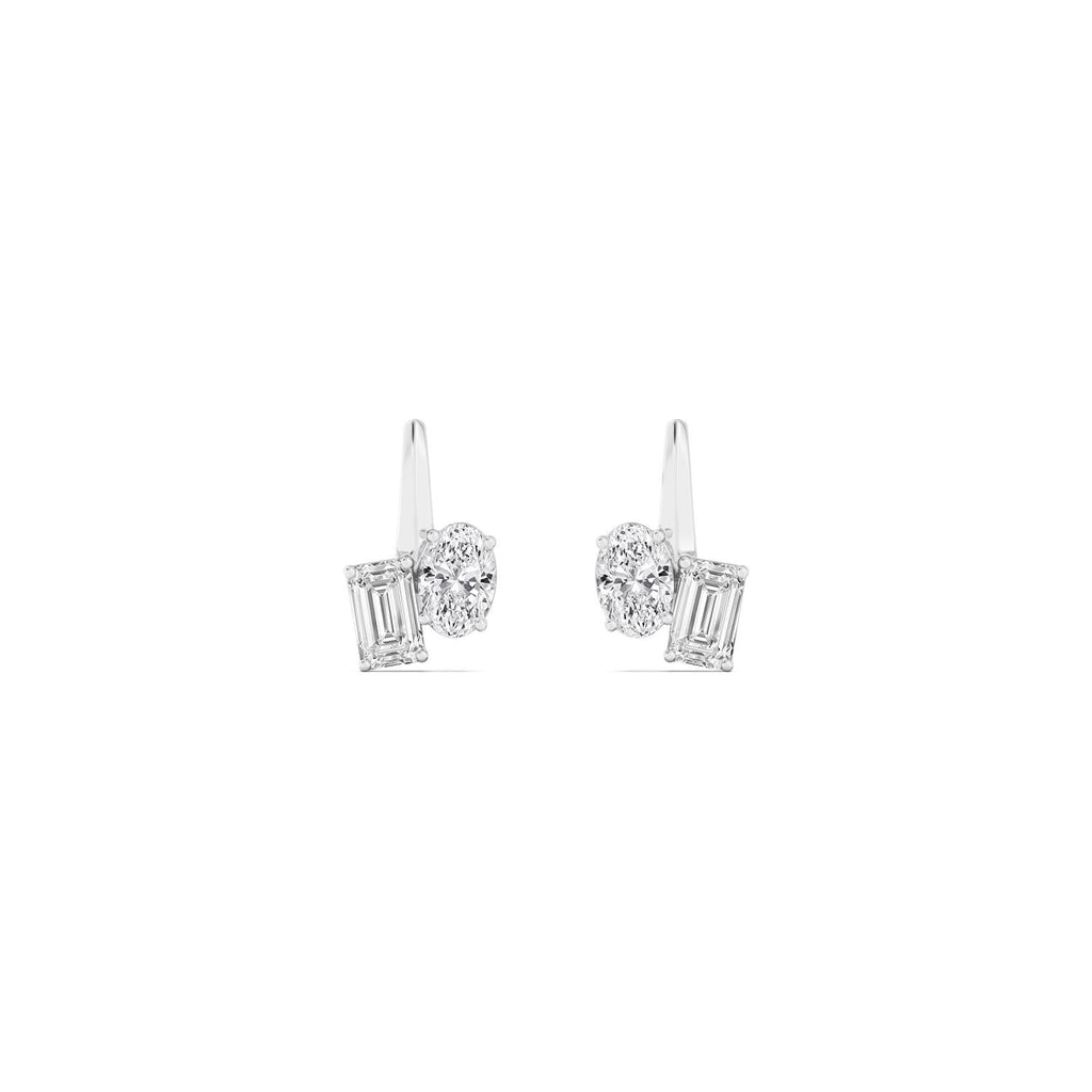 1.46ct Toi et Moi Oval and Emerald cut Lab Grown Diamond Drop Earrings