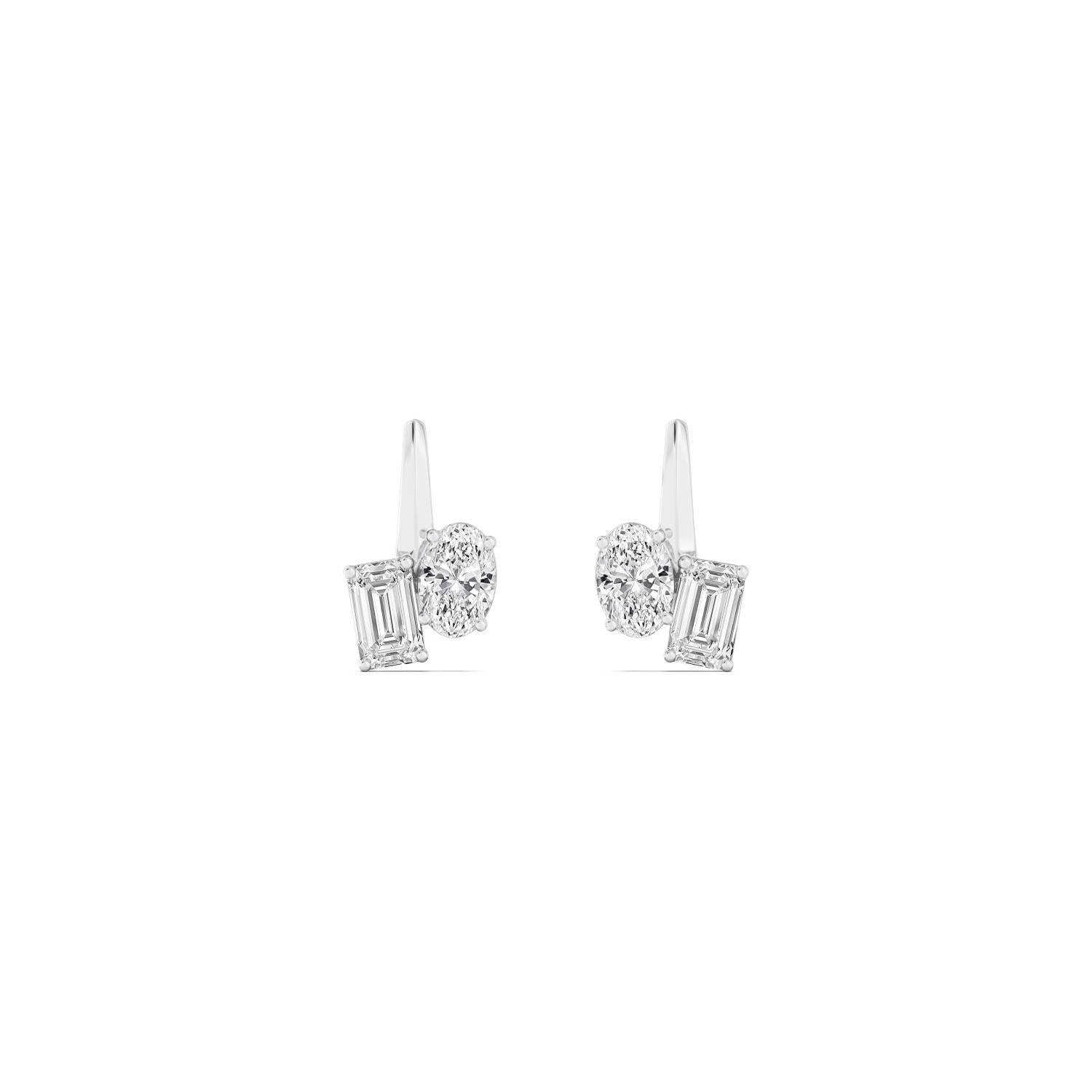1.46ct Toi et Moi Oval and Emerald cut Lab Grown Diamond Drop Earrings