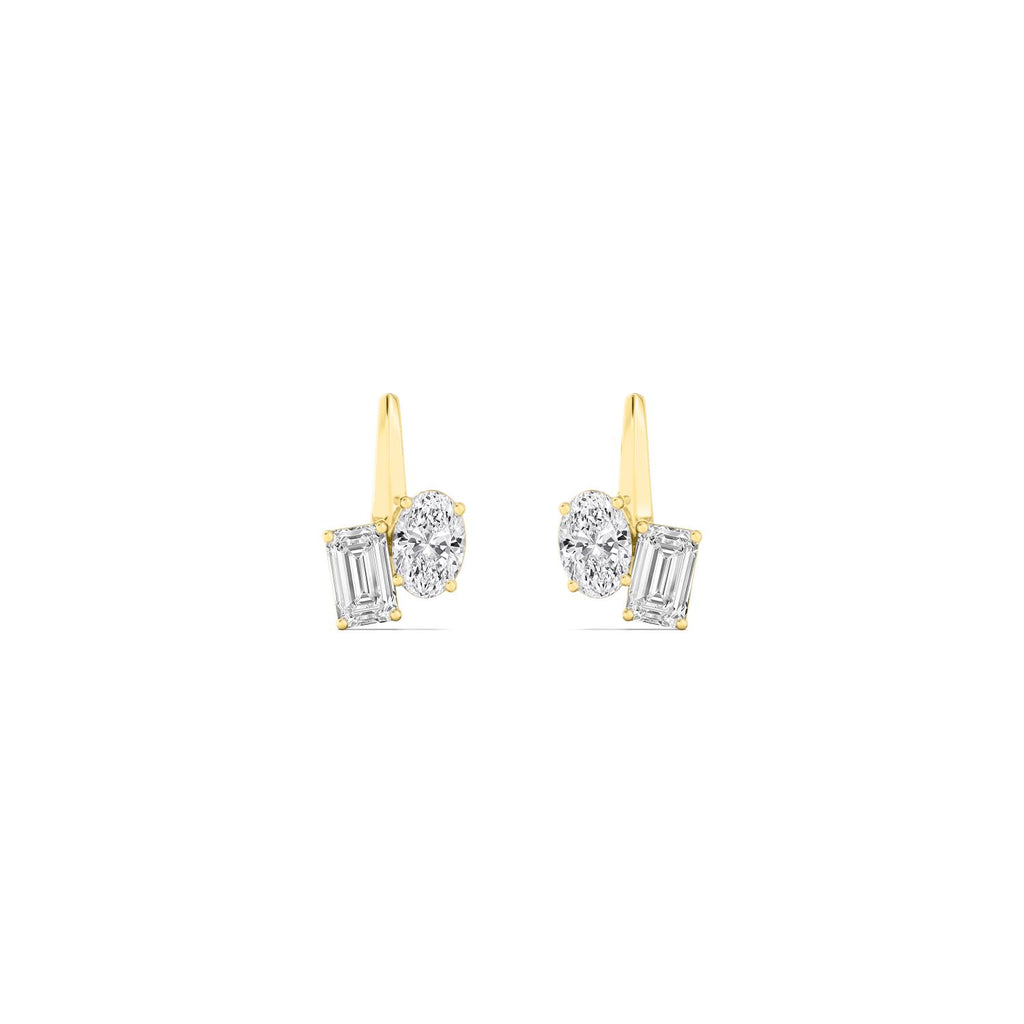 1.46ct Toi et Moi Oval and Emerald cut Lab Grown Diamond Drop Earrings