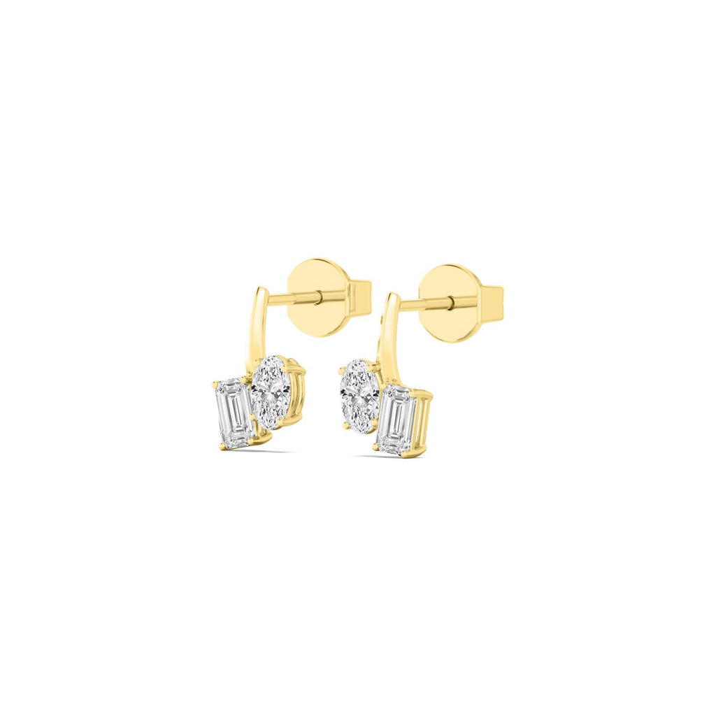 1.46ct Toi et Moi Oval and Emerald cut Lab Grown Diamond Drop Earrings