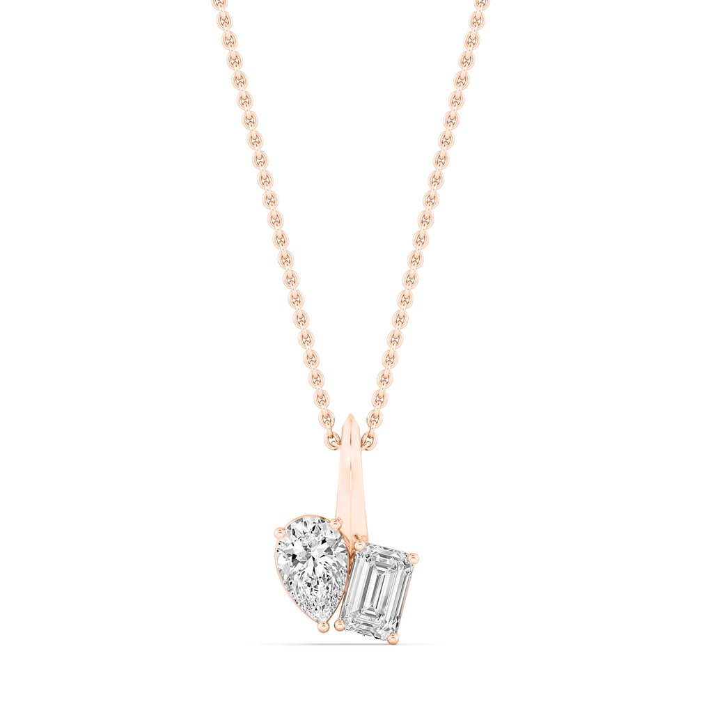 1.13ctw Emerald cut and Pear Lab Grown Diamond Toi et Moi Necklace
