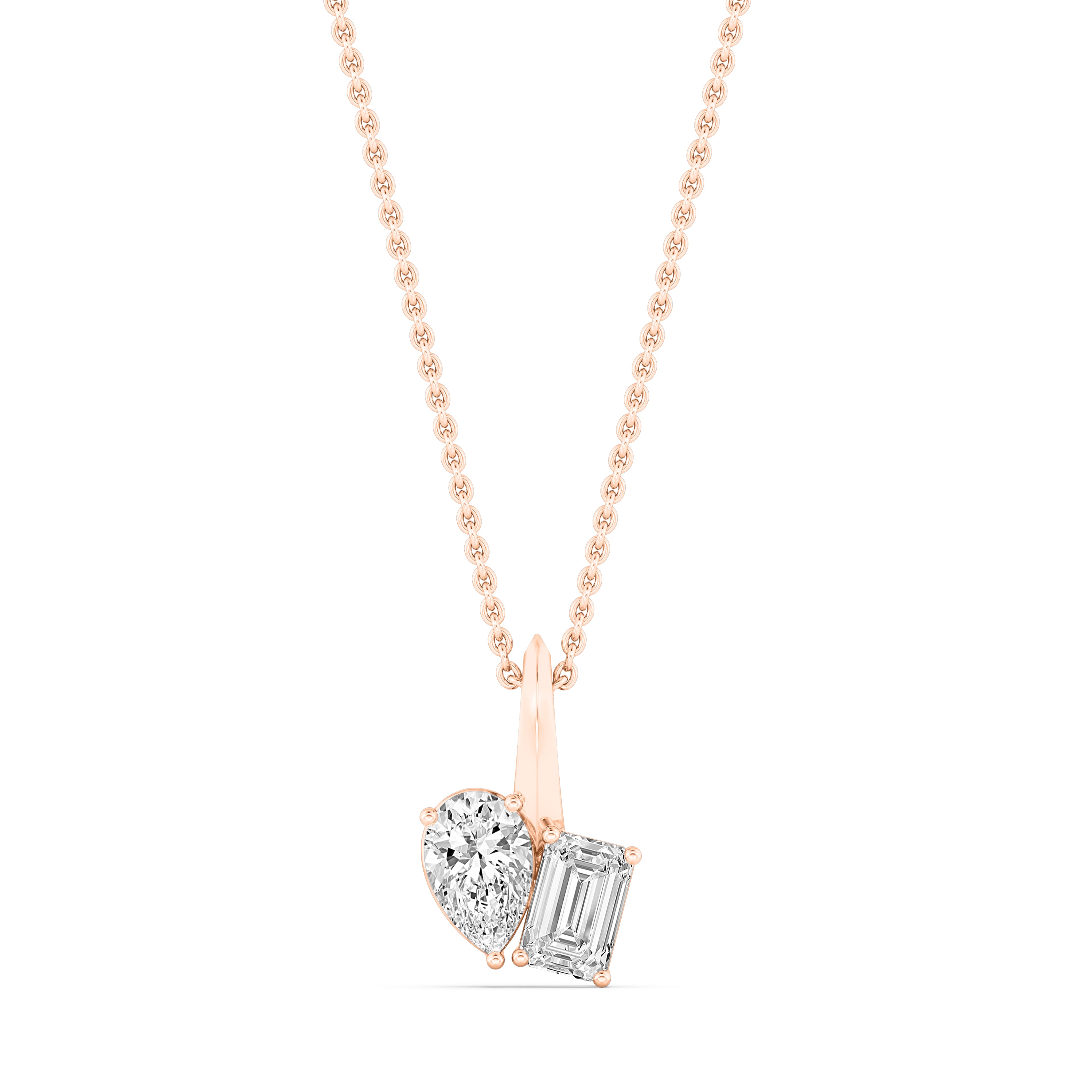 1.13ctw Emerald cut and Pear Lab Grown Diamond Toi et Moi Necklace