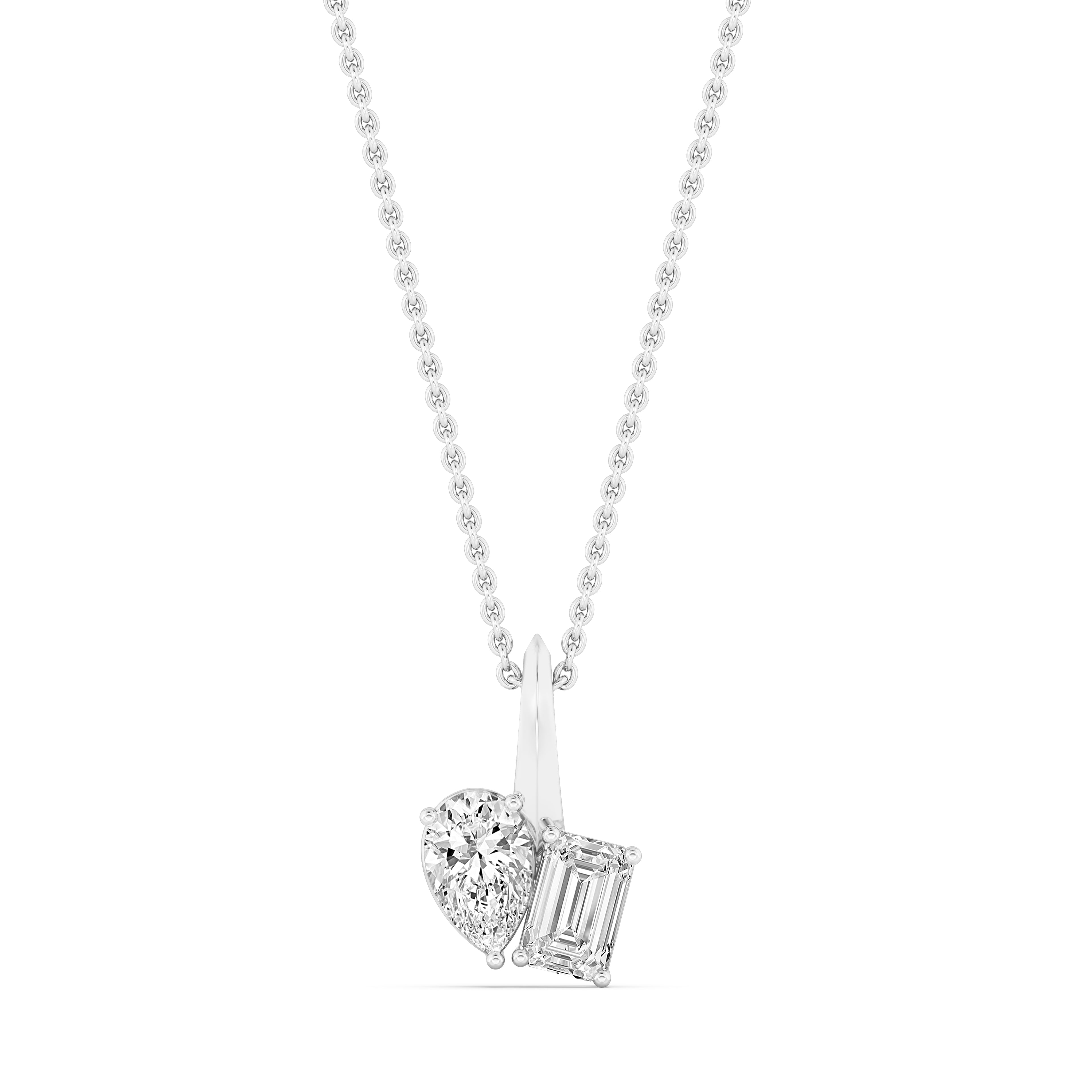 1.13ctw Emerald cut and Pear Lab Grown Diamond Toi et Moi Necklace