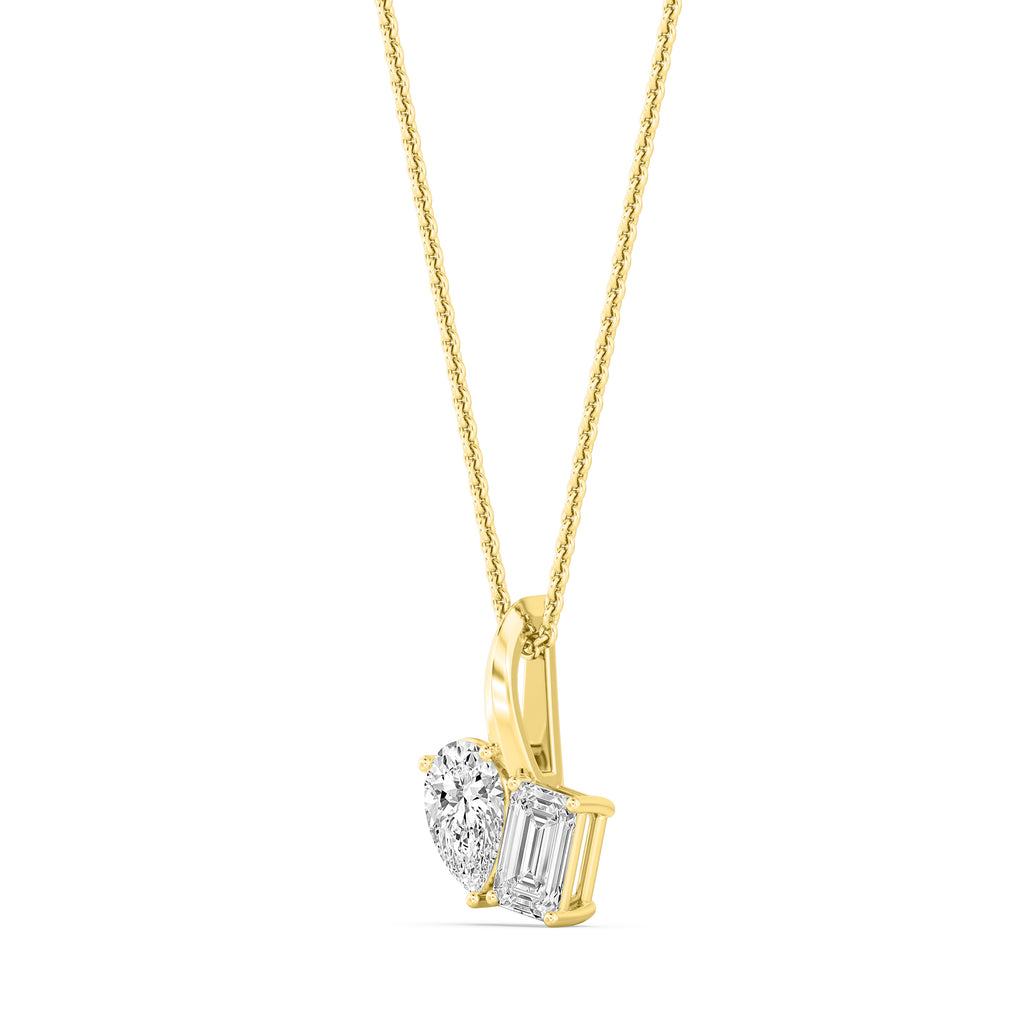 1.13ctw Emerald cut and Pear Lab Grown Diamond Toi et Moi Necklace