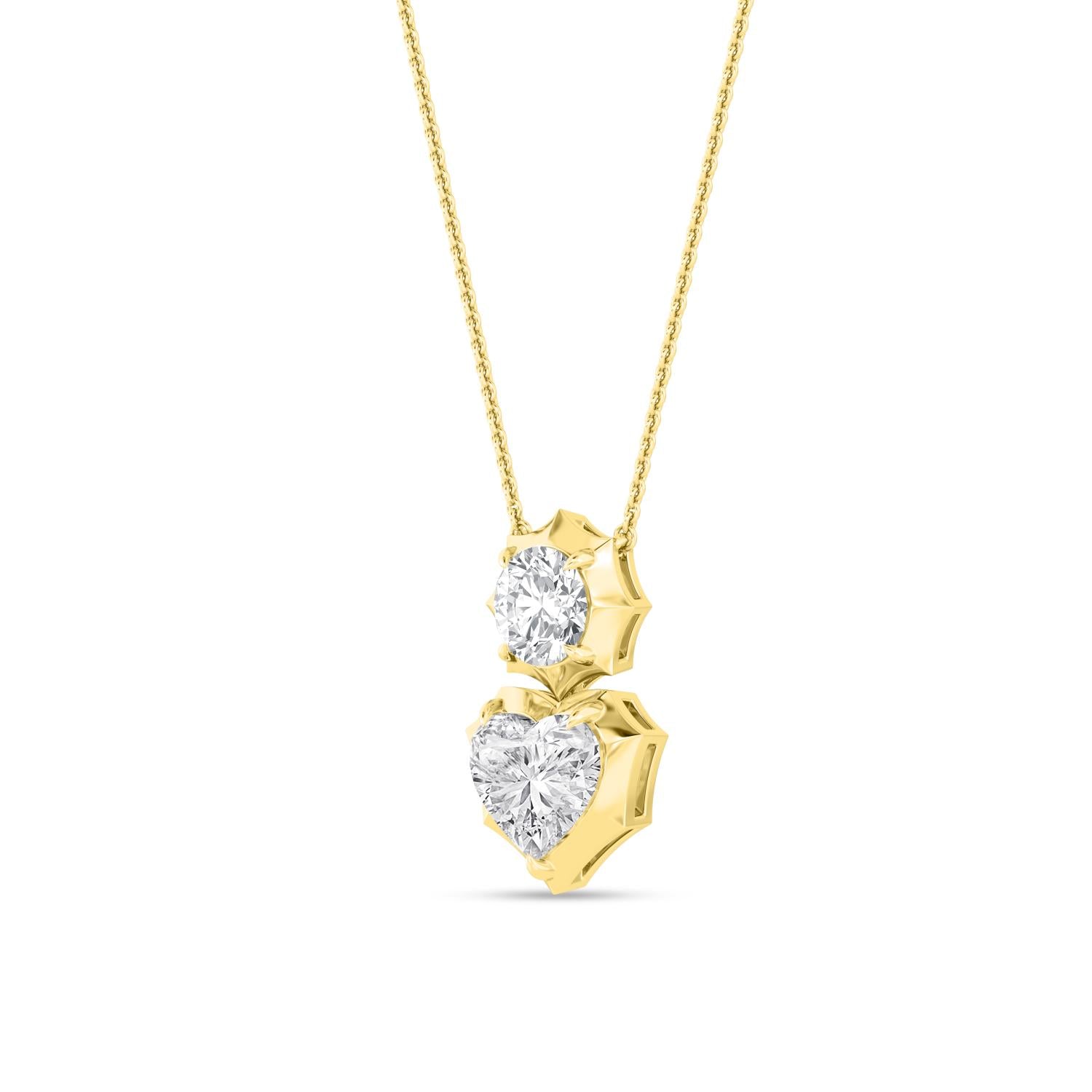 3.30ctw Round and Heart Lab Grown Diamond Georgian Cut Down Two Stone Necklace