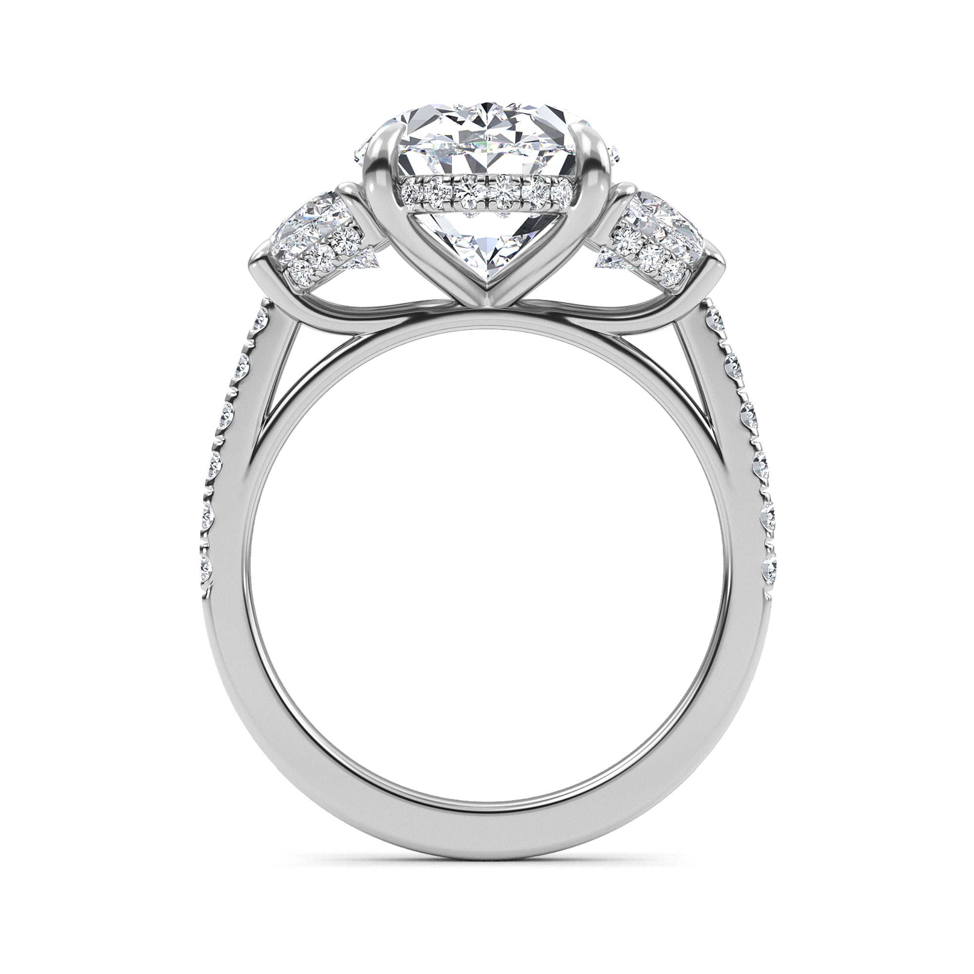 9.46ctw Oval and Half Moon cut Lab Grown Diamond Exceptional Trilogy Engagement Ring