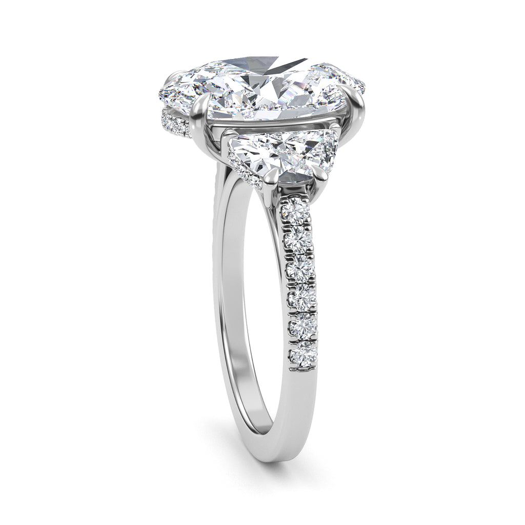 9.46ctw Oval and Half Moon cut Lab Grown Diamond Exceptional Trilogy Engagement Ring