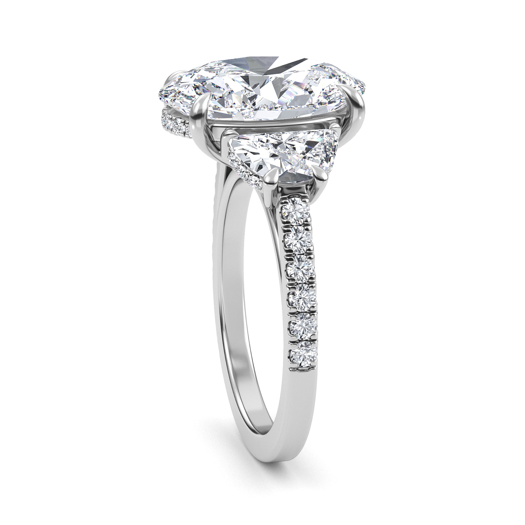 9.46ctw Oval and Half Moon cut Lab Grown Diamond Exceptional Trilogy Engagement Ring