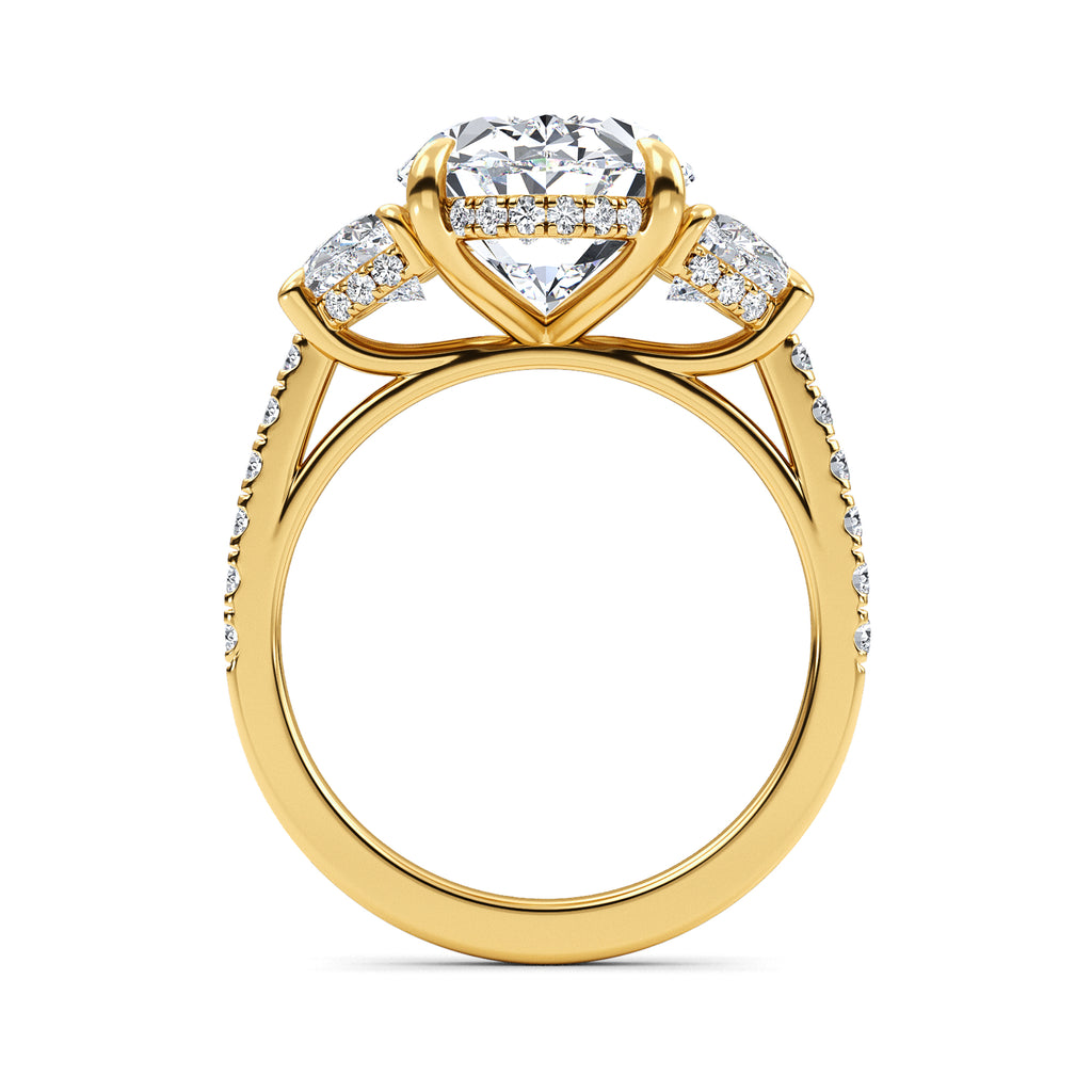 9.46ctw Oval and Half Moon cut Lab Grown Diamond Exceptional Trilogy Engagement Ring