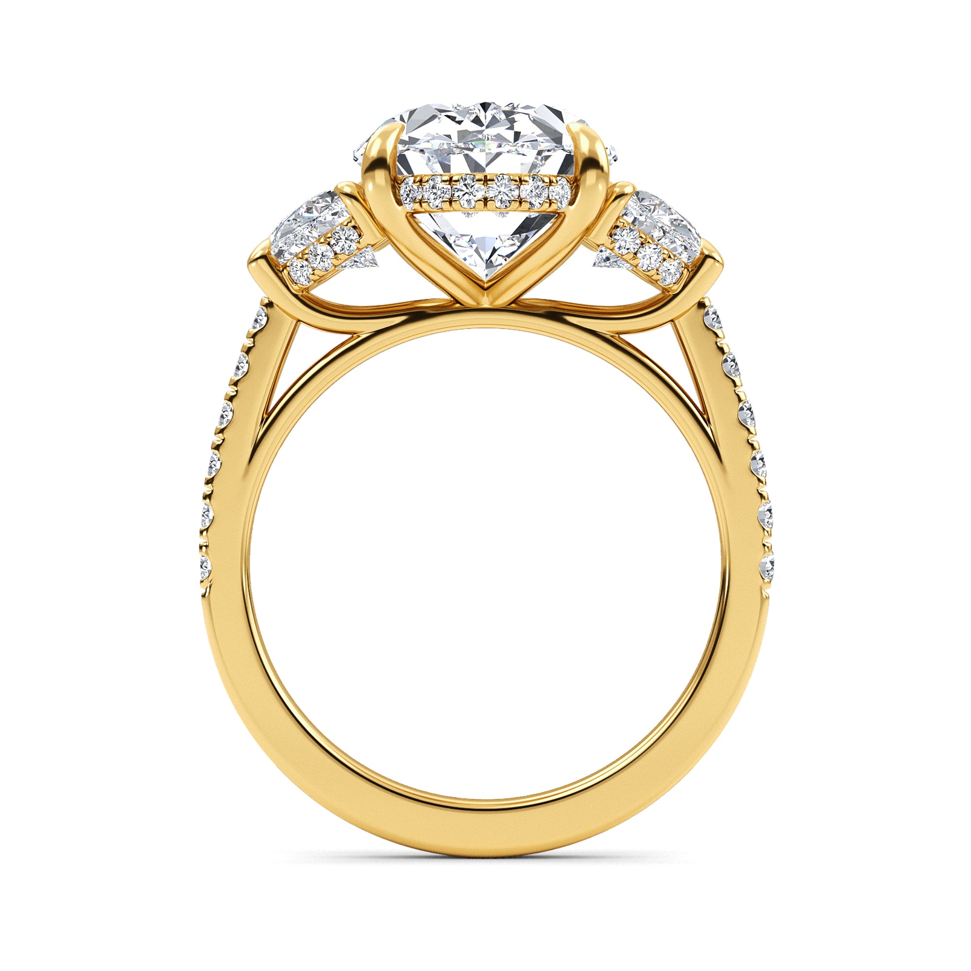 9.46ctw Oval and Half Moon cut Lab Grown Diamond Exceptional Trilogy Engagement Ring