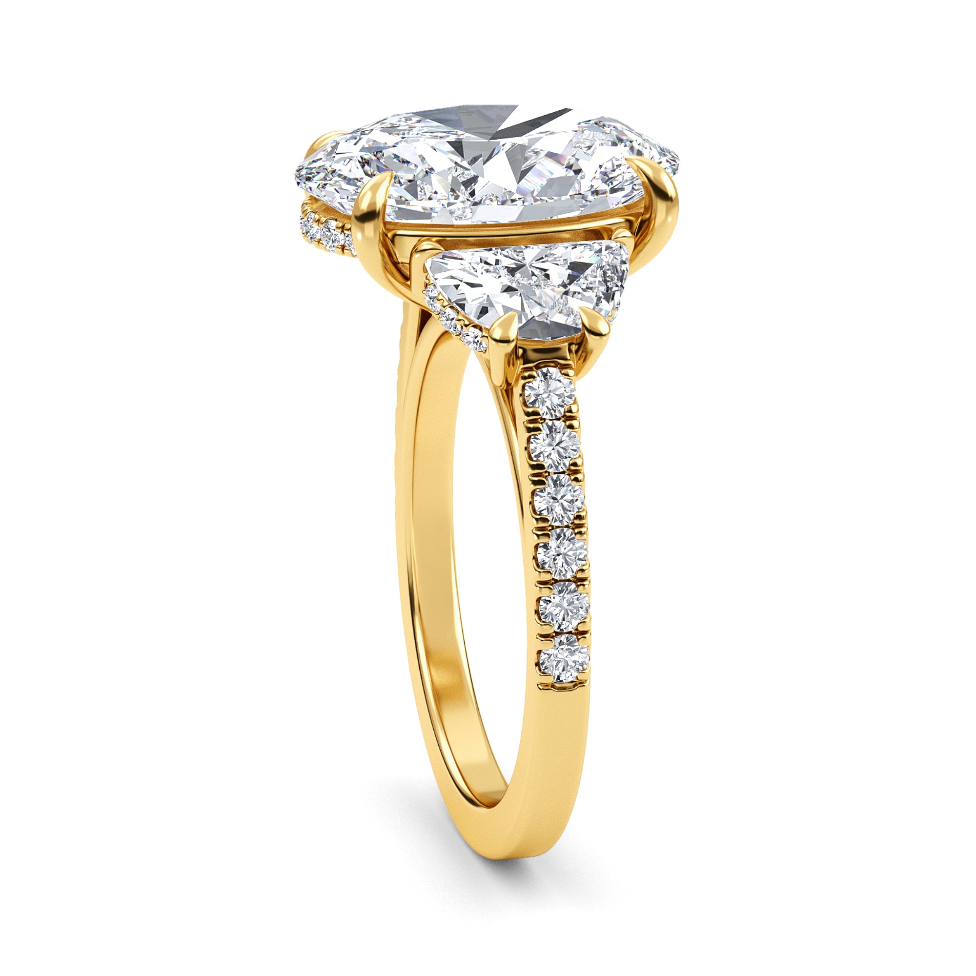 9.46ctw Oval and Half Moon cut Lab Grown Diamond Exceptional Trilogy Engagement Ring