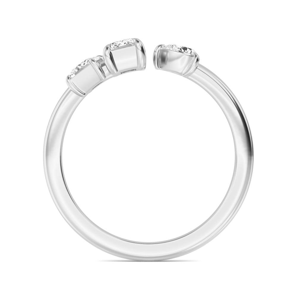 0.65ct Pear Princess and Emerald cut Lab Grown Diamond Three Stone Open Ring