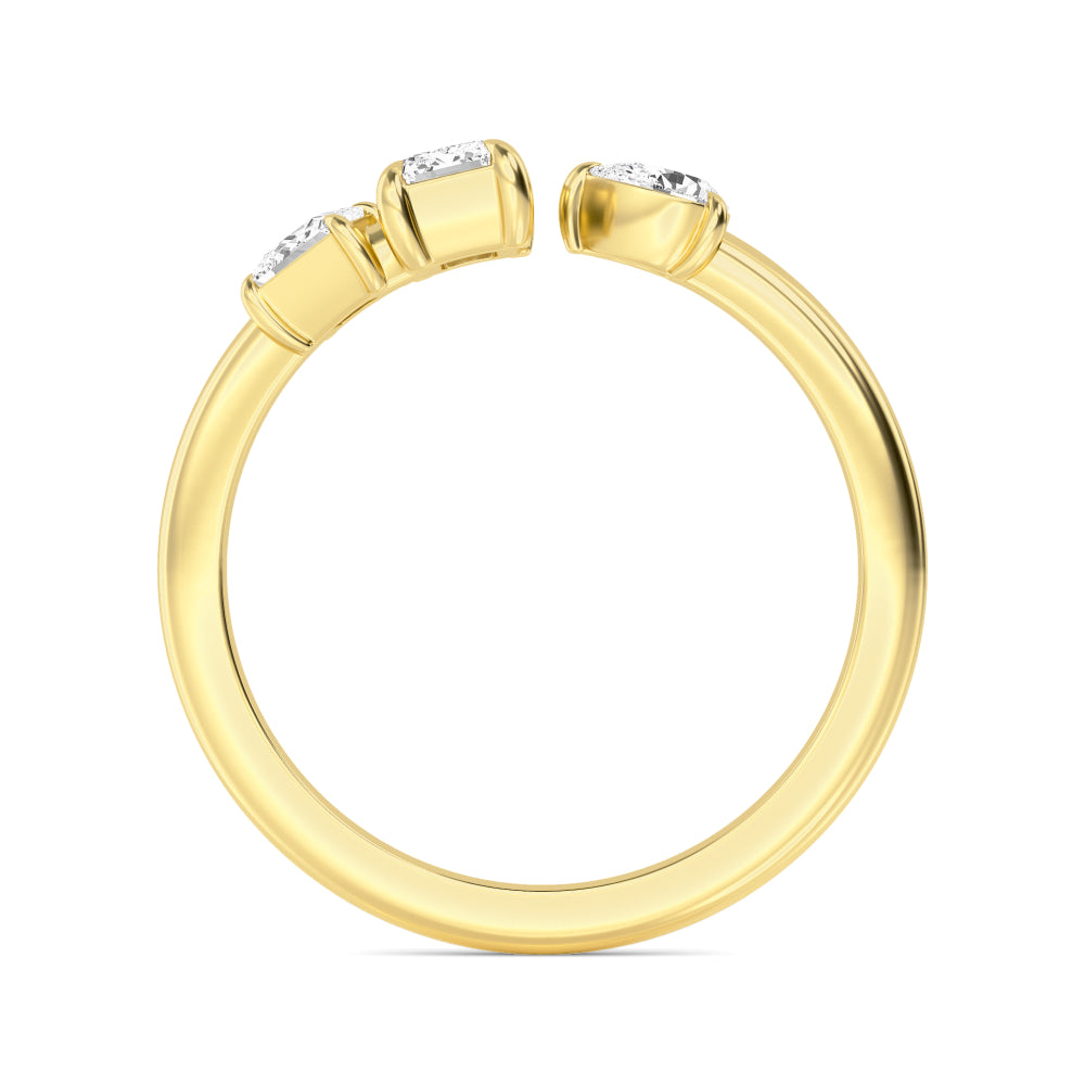 0.65ct Pear Princess and Emerald cut Lab Grown Diamond Three Stone Open Ring
