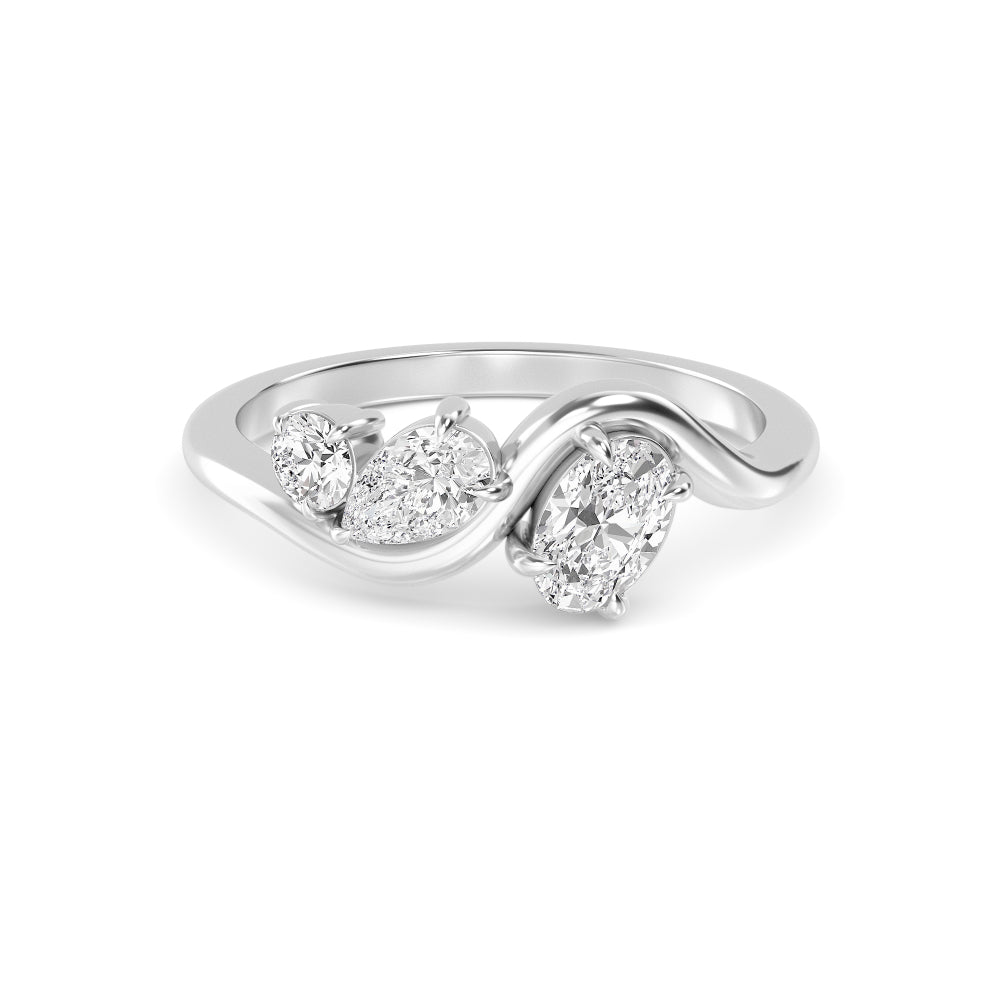 0.65ct Pear Oval and Round cut Lab Grown Diamond Wave Ring