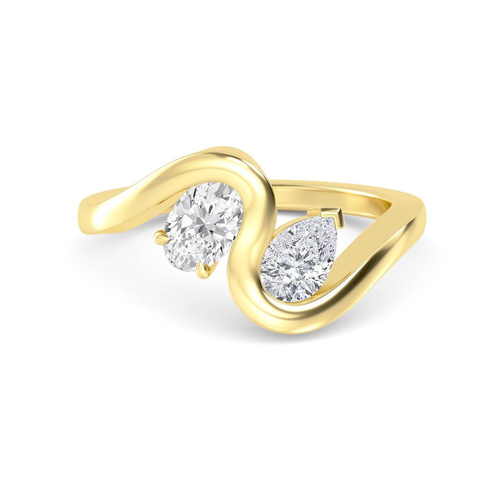 0.75ct Toi Et Moi Pear and Oval Lab Grown Diamond Wave Ring