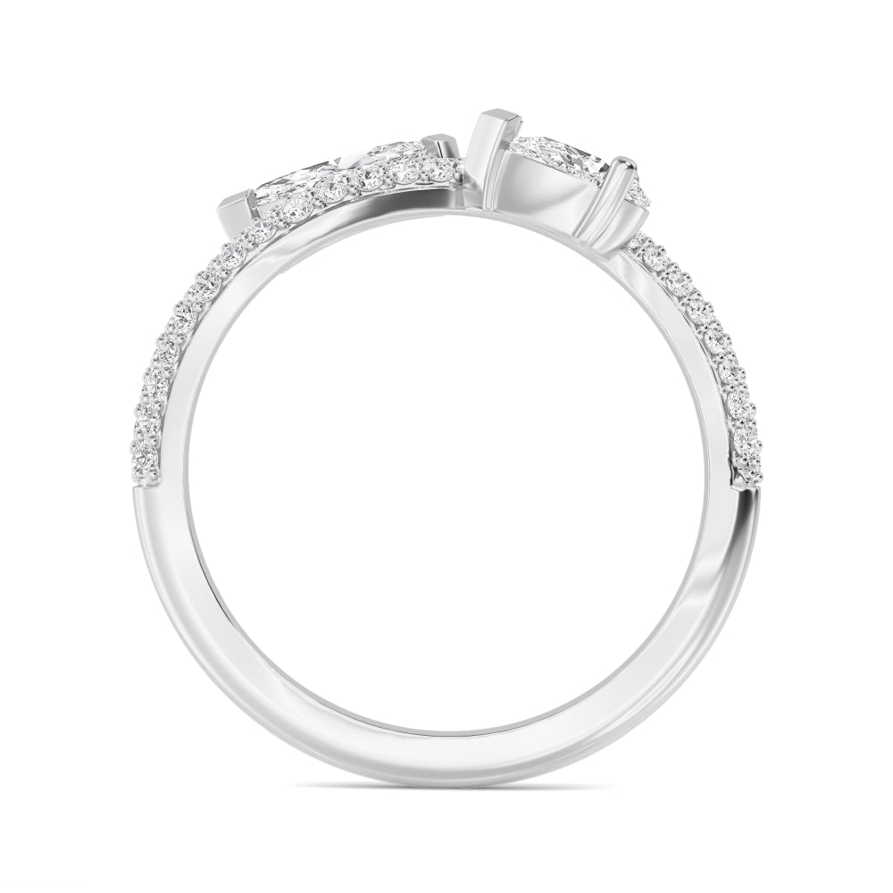 1.00ct Toi Et Moi Pear and Marquise Lab Grown Diamond Pave Wave Ring