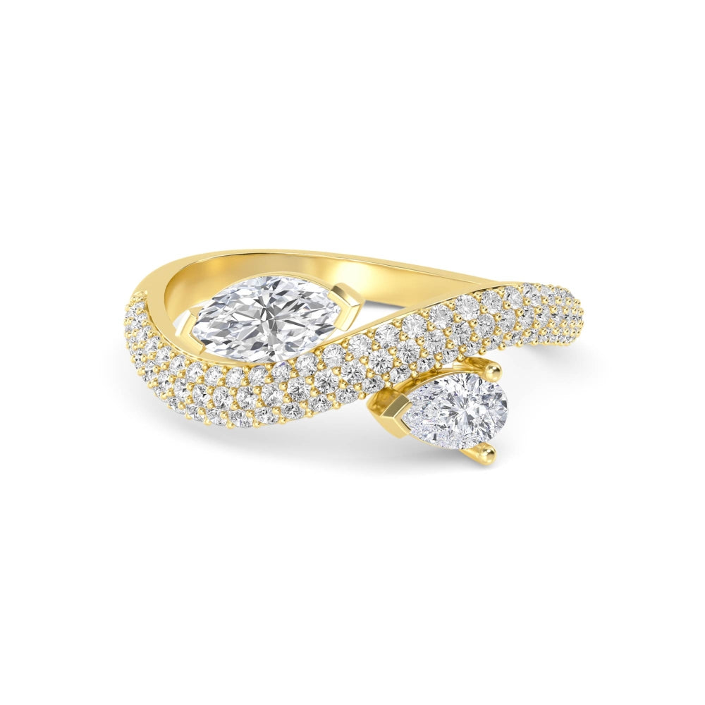 1.00ct Toi Et Moi Pear and Marquise Lab Grown Diamond Pave Wave Ring