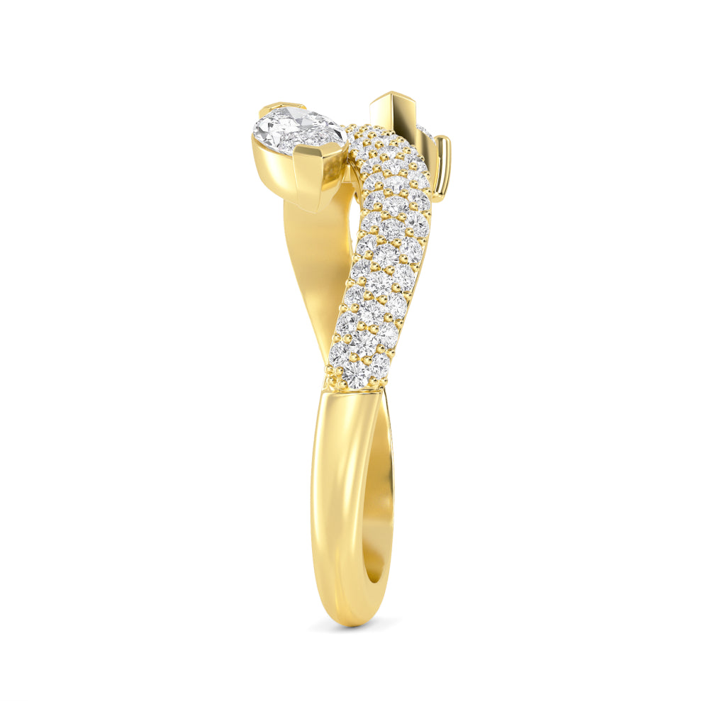 1.00ct Toi Et Moi Pear and Marquise Lab Grown Diamond Pave Wave Ring