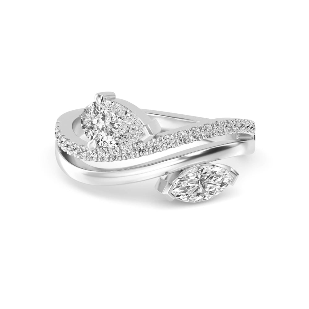 1.00ct Toi Et Moi Pear and Marquise Lab Grown Diamond Pave and Plain Wave Ring