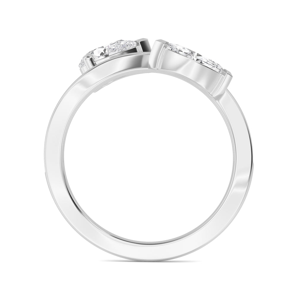1.00ct Toi Et Moi Pear and Marquise Lab Grown Diamond Pave and Plain Wave Ring