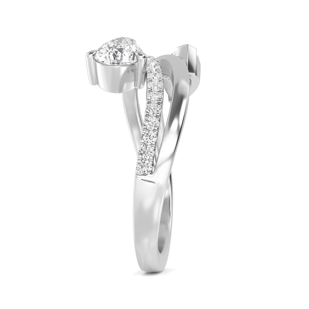 1.00ct Toi Et Moi Pear and Marquise Lab Grown Diamond Pave and Plain Wave Ring