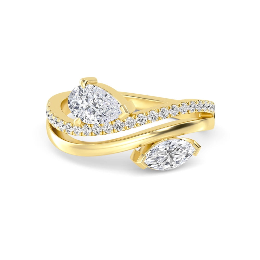 1.00ct Toi Et Moi Pear and Marquise Lab Grown Diamond Pave and Plain Wave Ring