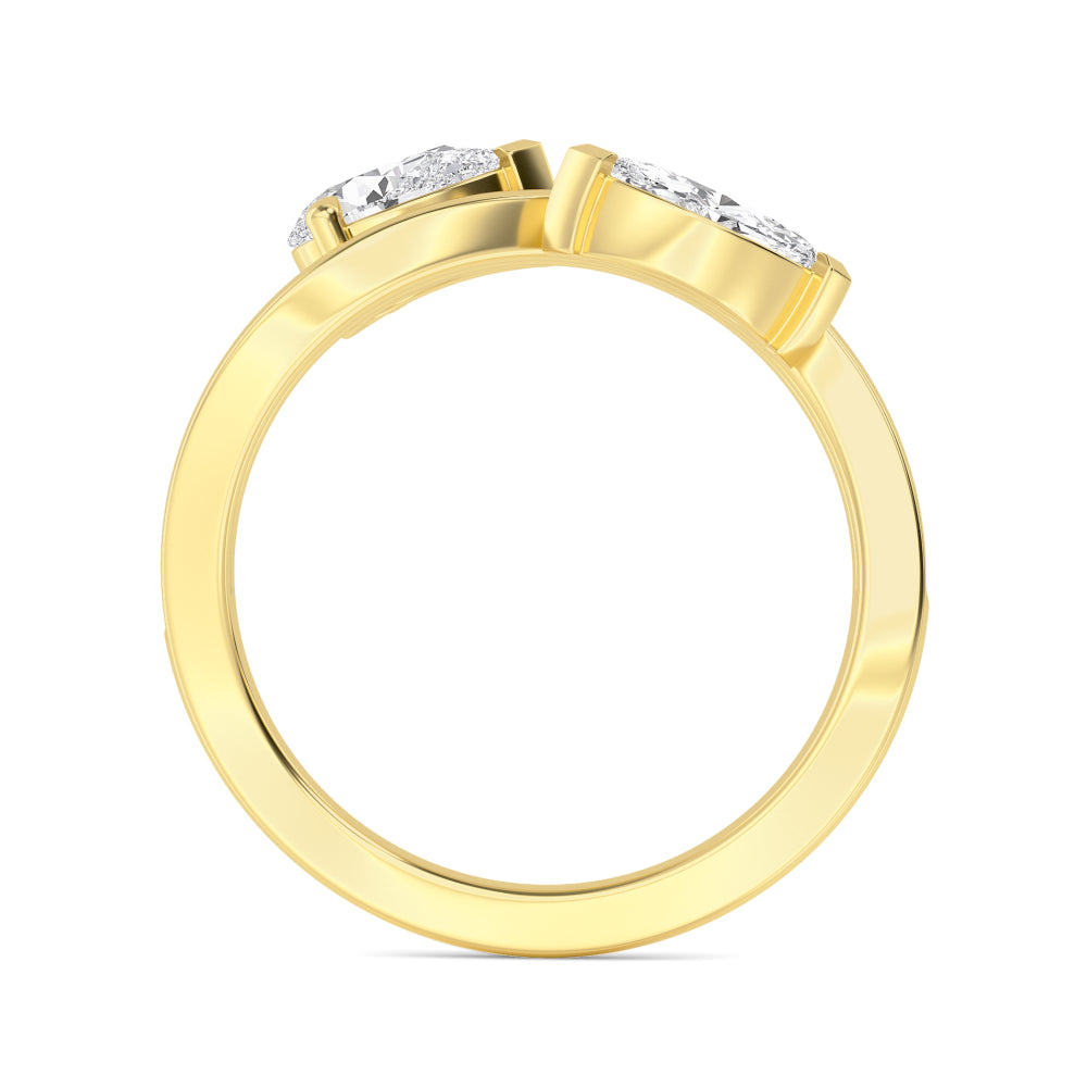 1.00ct Toi Et Moi Pear and Marquise Lab Grown Diamond Pave and Plain Wave Ring