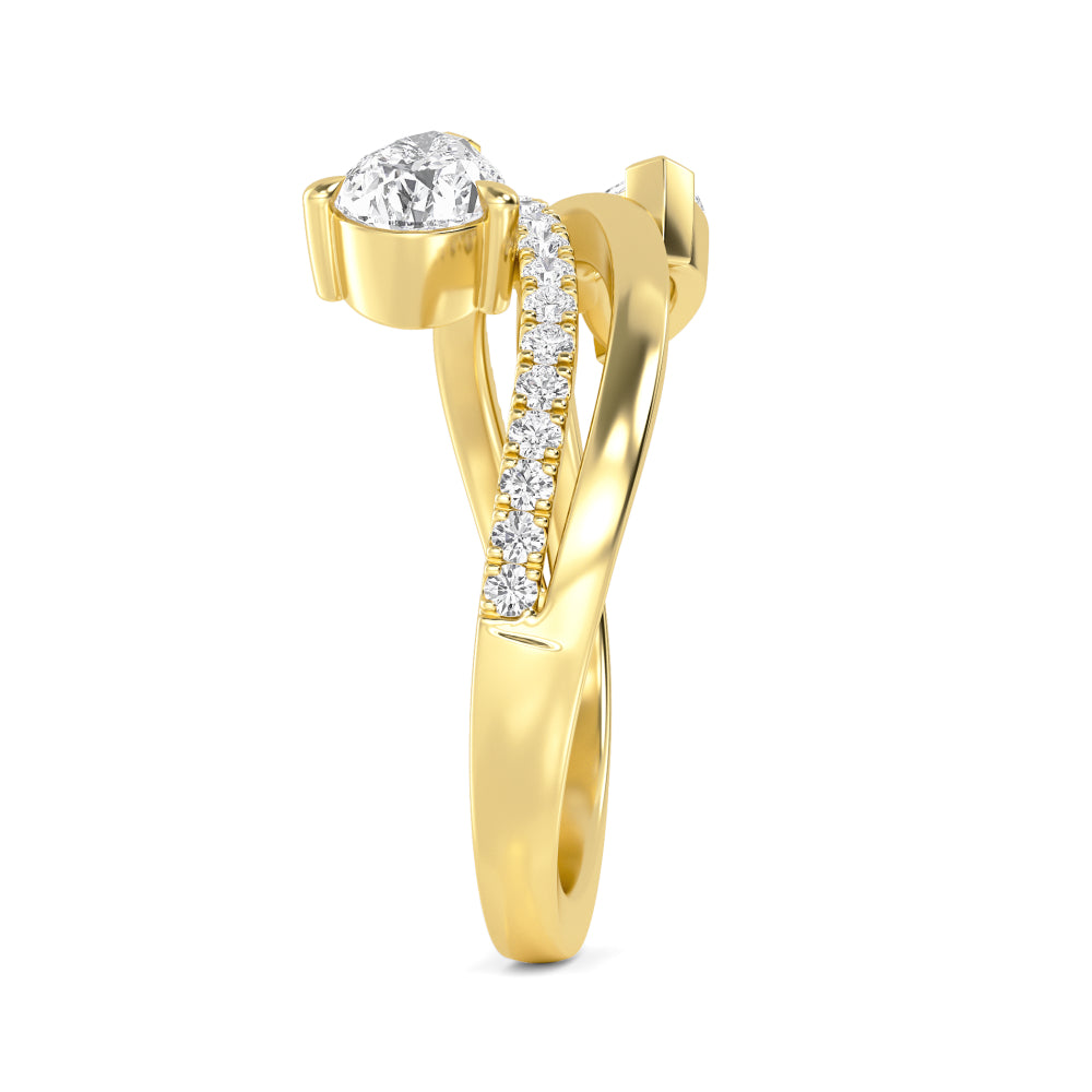 1.00ct Toi Et Moi Pear and Marquise Lab Grown Diamond Pave and Plain Wave Ring