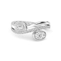 1.00ct Toi Et Moi Emerald cut and Oval Lab Grown Diamond Bezel Pave Wave Ring