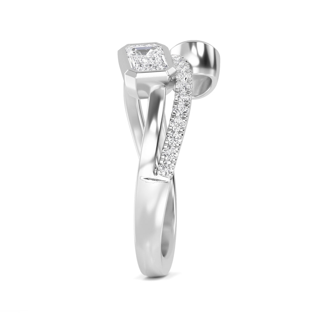 1.00ct Toi Et Moi Emerald cut and Oval Lab Grown Diamond Bezel Pave Wave Ring