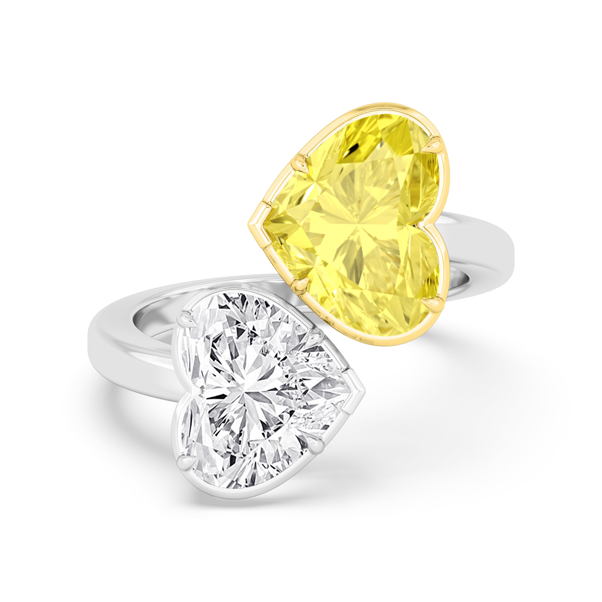 8.00ct Toi Et Moi Heart Yellow and White Lab Grown Diamond Ring