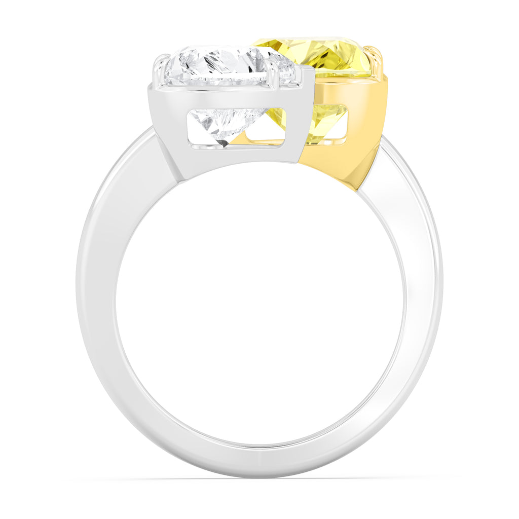 8.00ct Toi Et Moi Heart Yellow and White Lab Grown Diamond Exceptional Ring